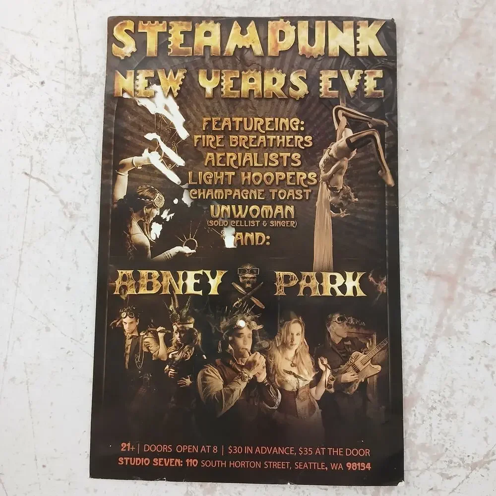 Abney Park Signed Steampunk New Years Eve Flyer & Ticket Lot Concert 2010